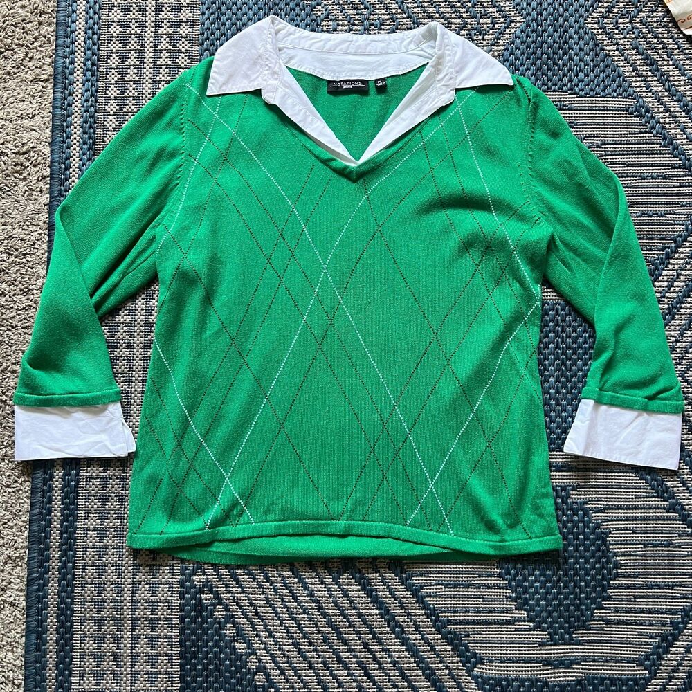 Preppy Y2K academia Notations Petite PL sweater kelly green argyle Librariancore